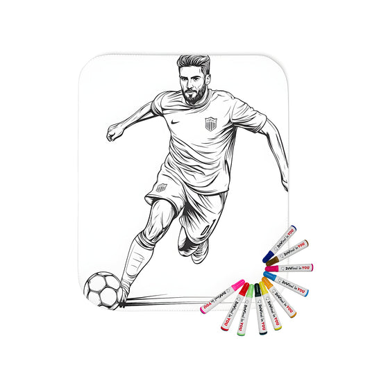 Blanket with athlete illustration, featuring male footballer in action