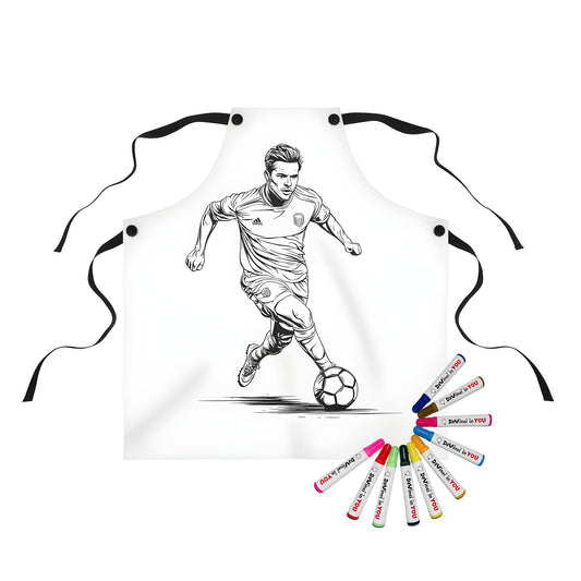 Apron with vibrant coloring pages of a soccer player in motion