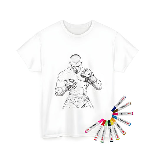 Unisex t-shirt featuring a detailed line art of a muscular boxer illustration