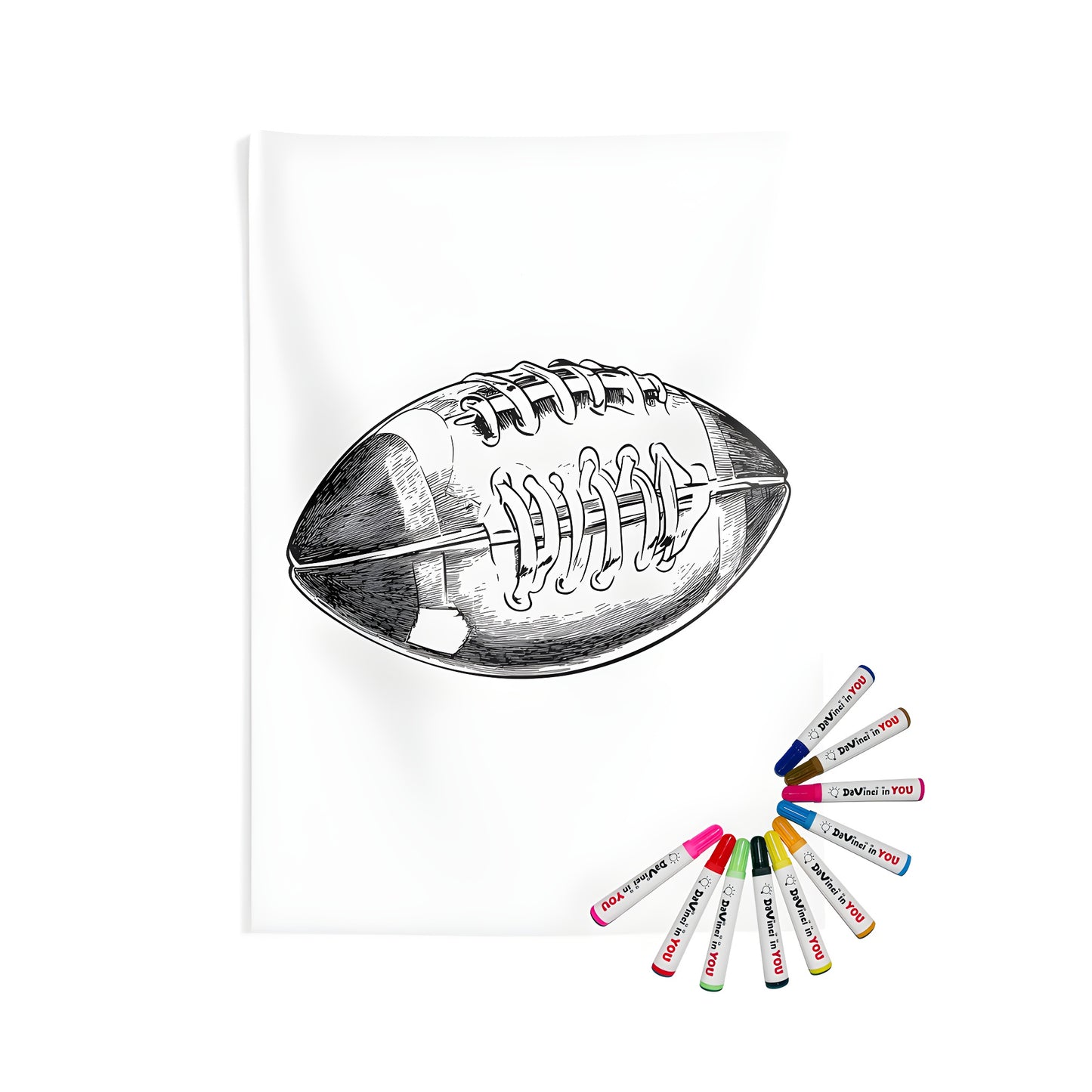 Detailed indoor wall tapestry featuring a colorful American football illustration