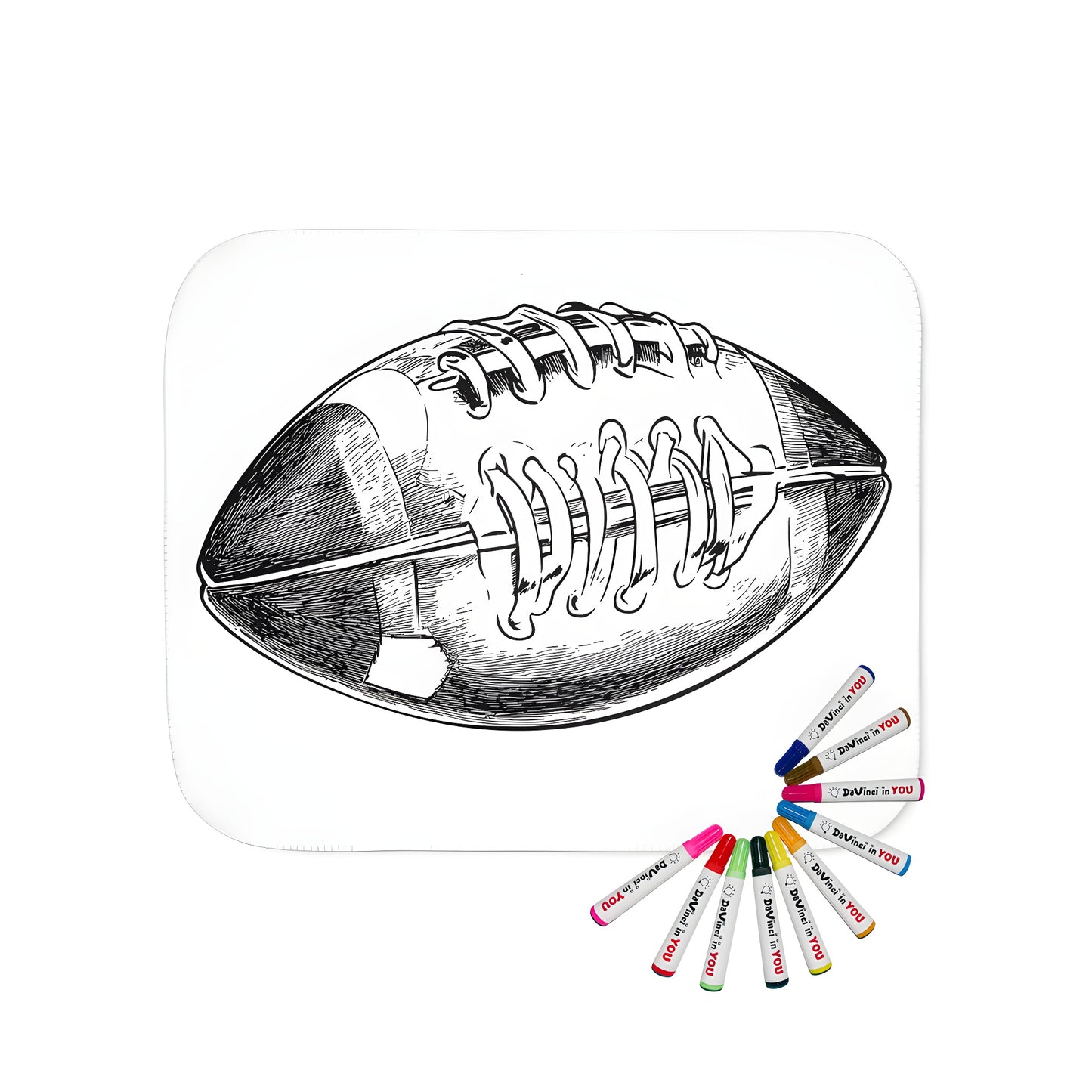 Cozy blanket with detailed black and white football illustration, featuring visible laces and texture