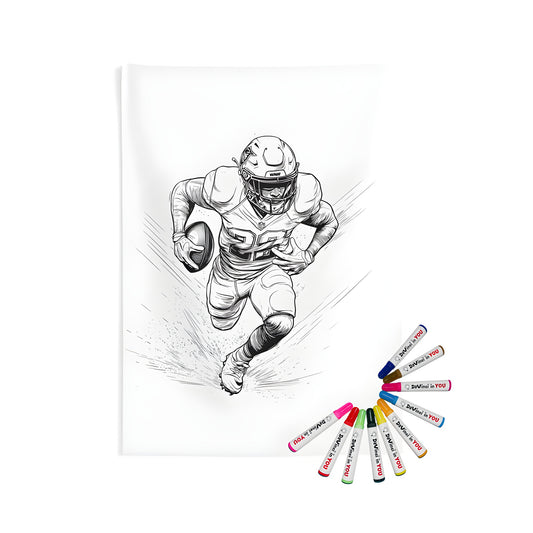 Football Player Running Mural Wall Hanging with Colorful Markers - Home Decor