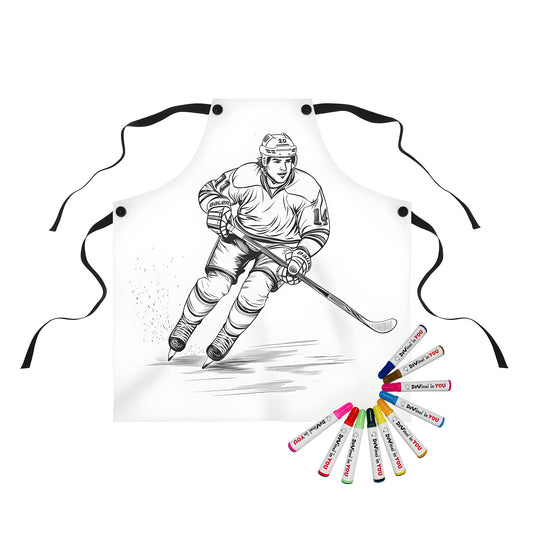 Hockey apparel for kids, hockey player aprons, aprons with hockey theme