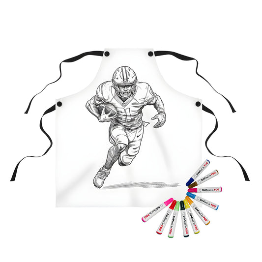 Coloring apron featuring a line art football player running with the ball