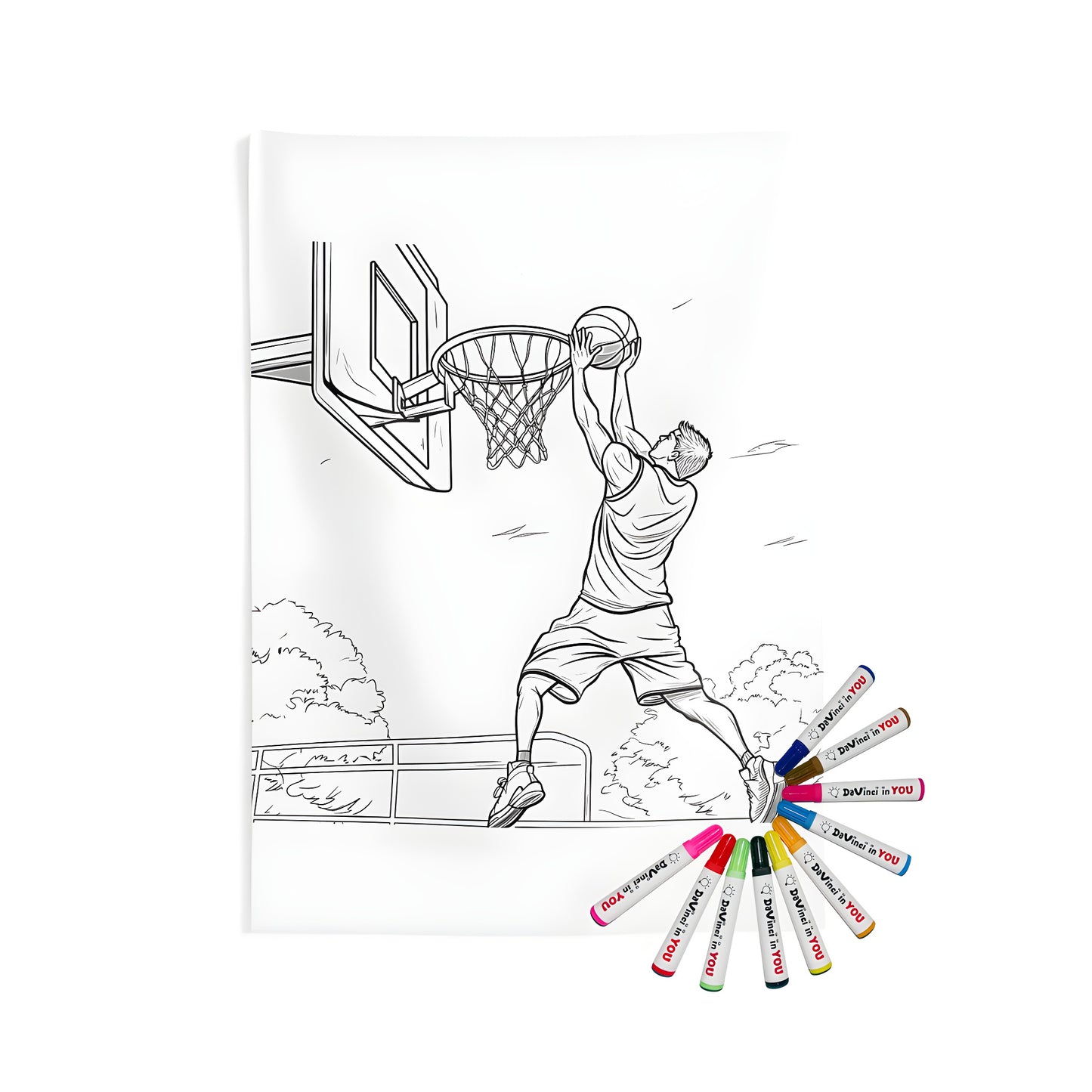 Basketball player jumping slam dunk illustration indoor wall tapestry