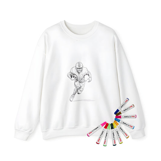 Adult sweatshirt with line art of an American football player running with the ball