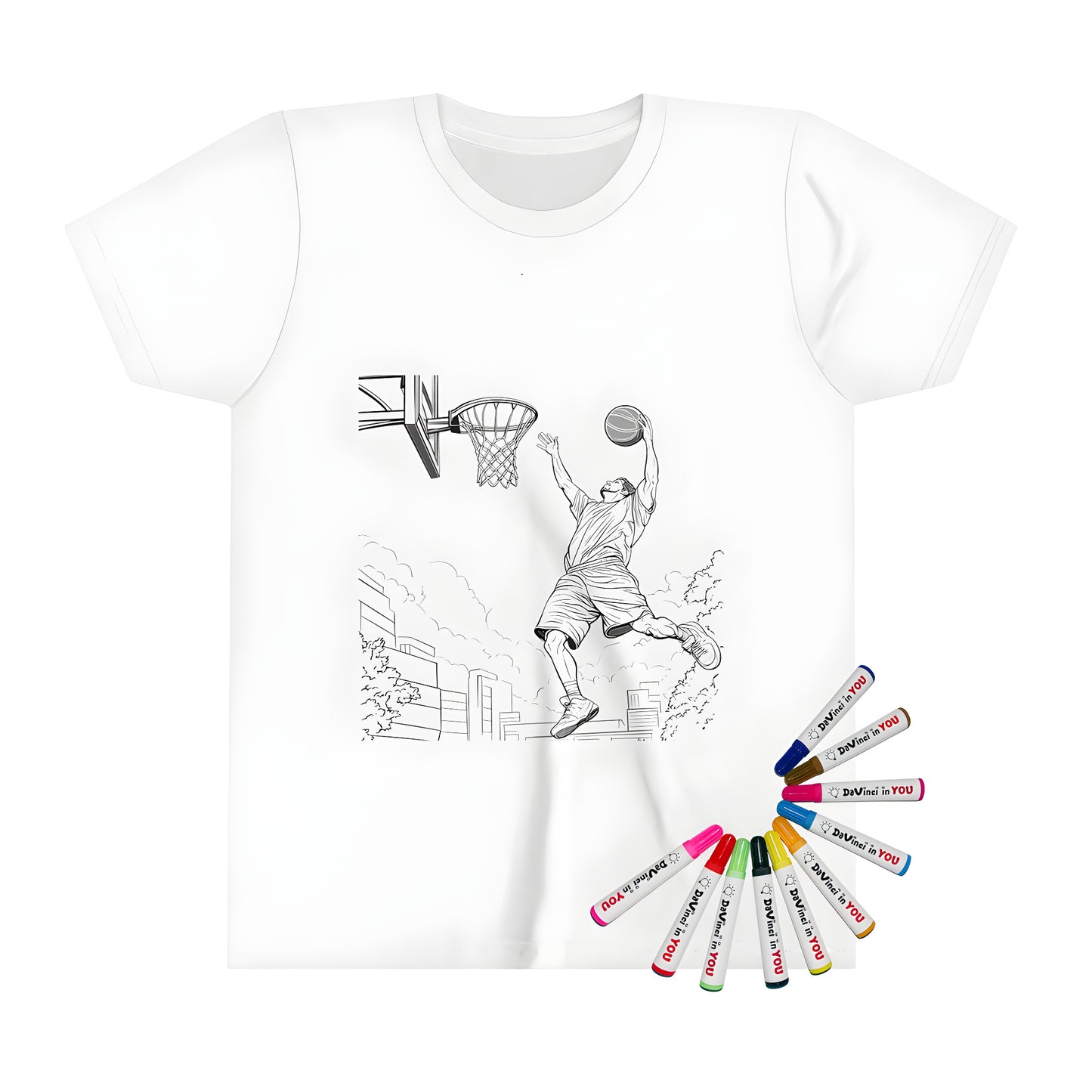 Colorful Kid's T-shirt with vibrant basketball illustration