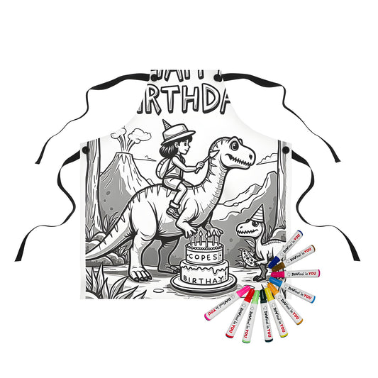 Colorful apron for kids' birthday party with dinosaurs and jungle theme