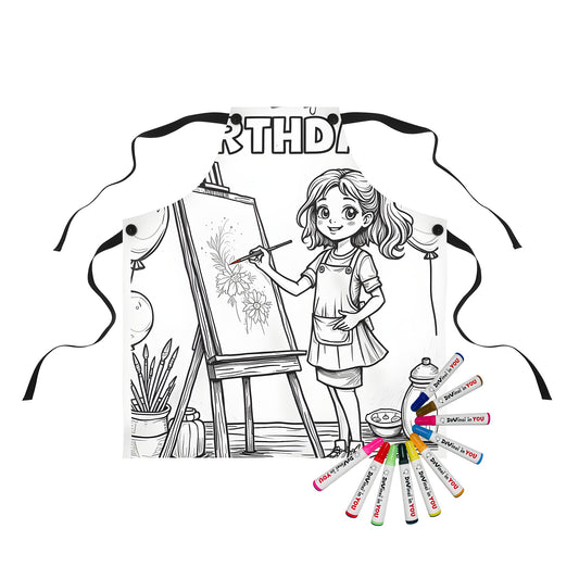 Aprons for kids' birthday party decor, art easel dress, young girl painting apron, colorful celebration design