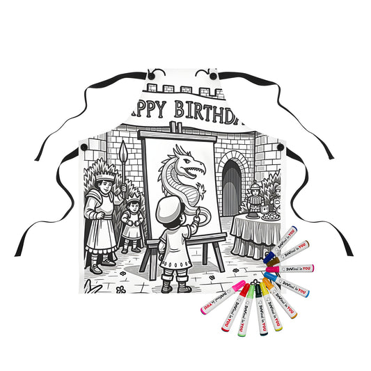 Colorful medieval birthday party apron with fabric markers