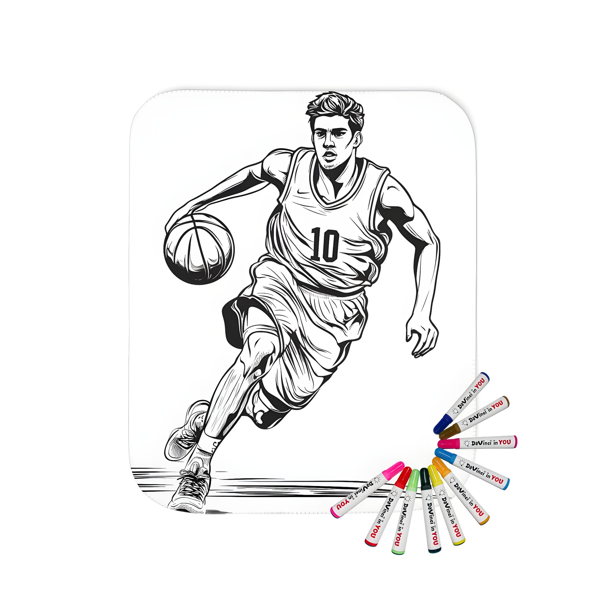 Basketball jersey illustration on a soft blanket with colorful markers