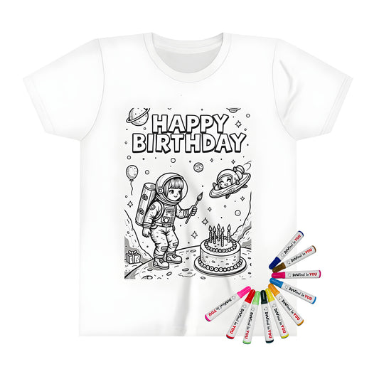 Astronaut birthday celebration kid's t-shirt coloring page