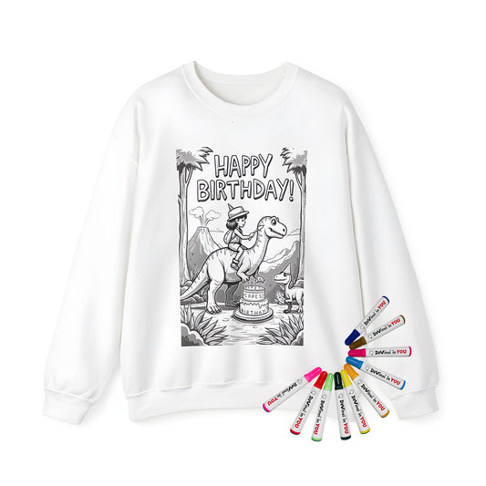 Birthday Party T-shirt Coloring Kit sweatshirt for adults with dinosaurs and jungle theme