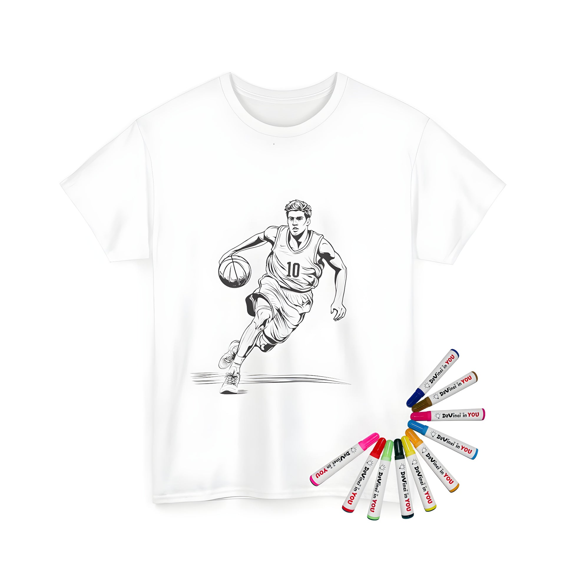 Coloring kit for basketball themed unisex t-shirts with fabric markers