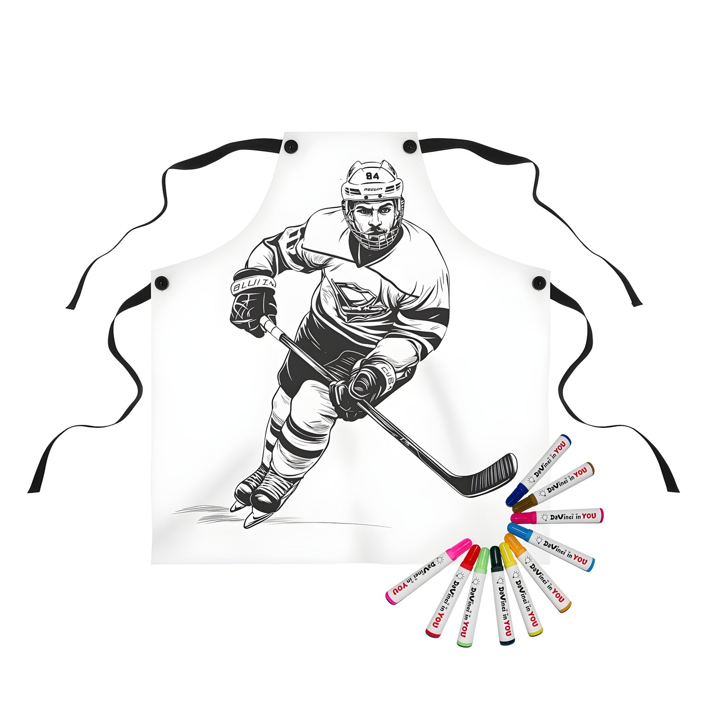 Apron featuring an ice hockey player coloring page design