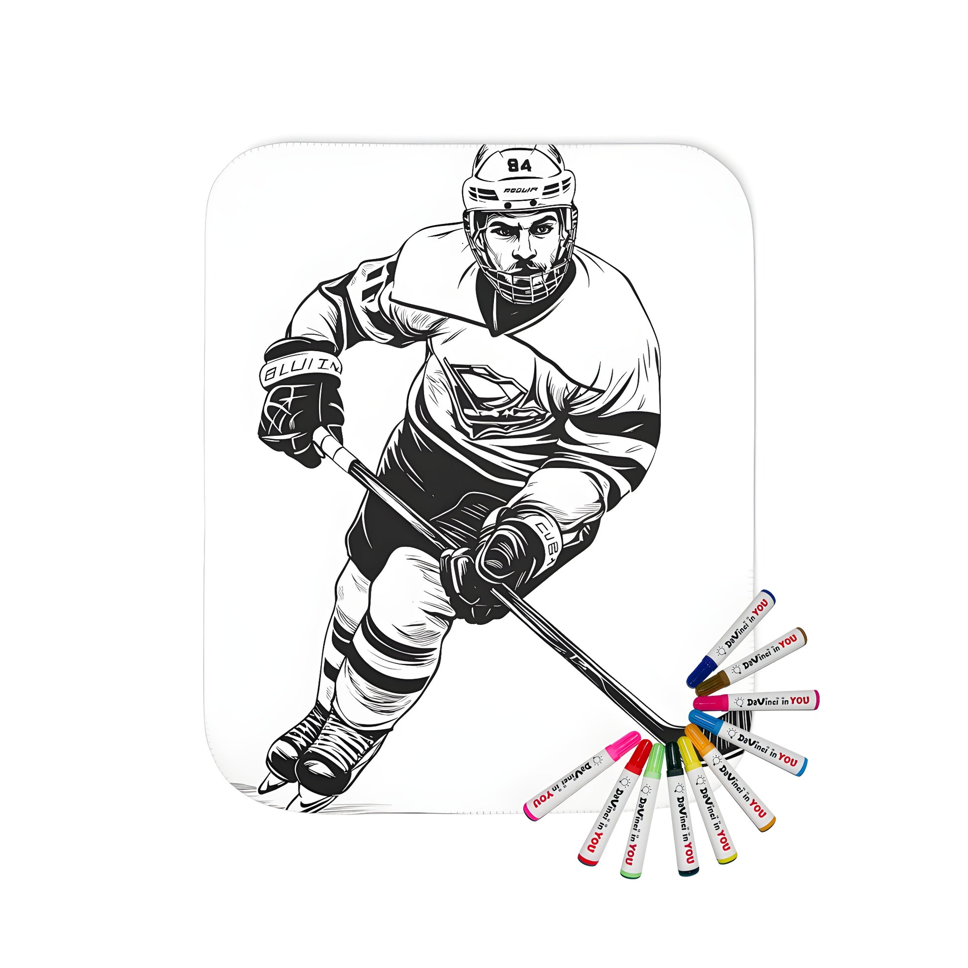 Blanket with an ice hockey player coloring page design