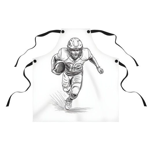 Apron with a black and white sketch of a NFL football player running with the ball, perfect for game day or as a gift for sports fans