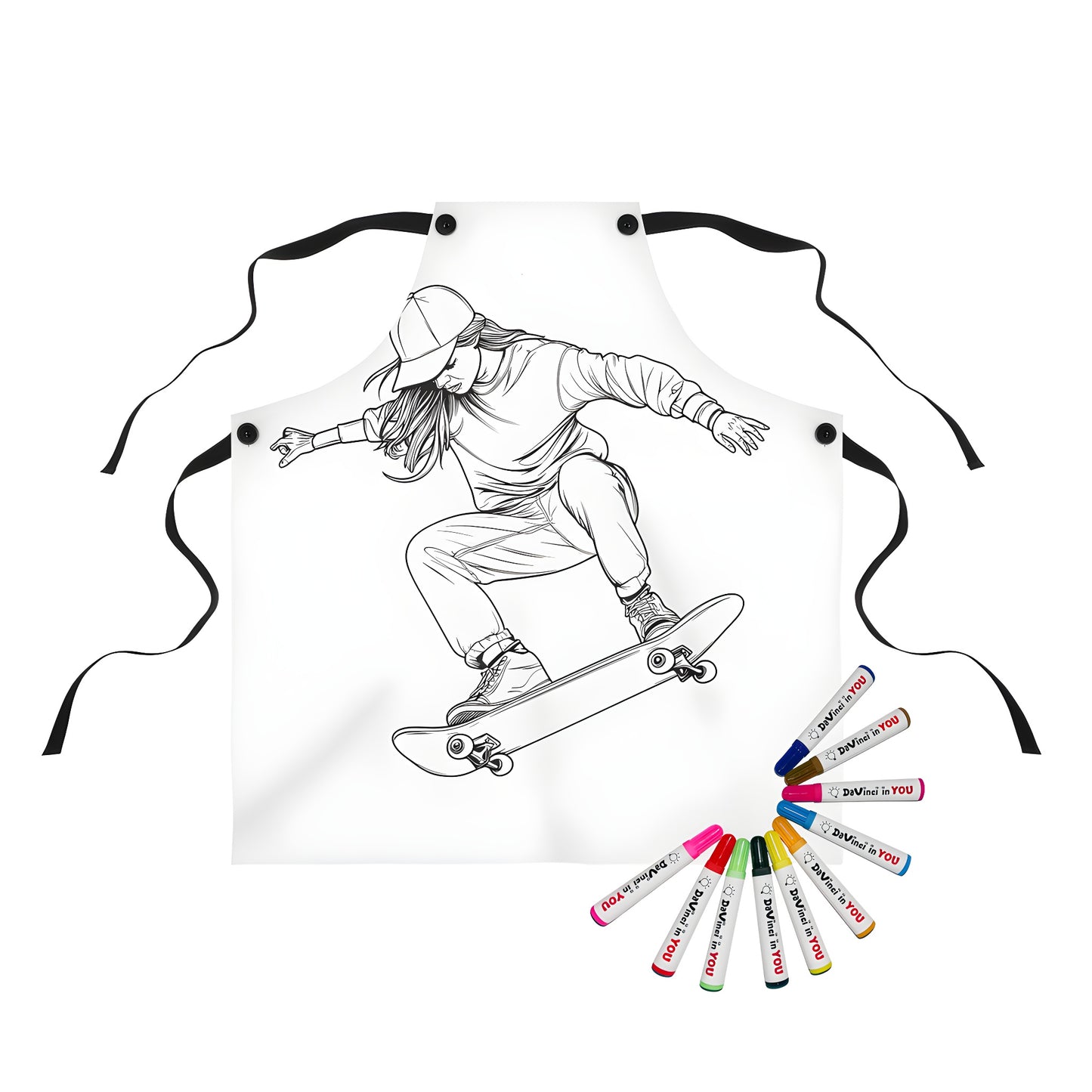 Girl's skateboarding apron with colorful markers