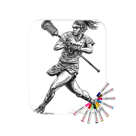 Coloring blanket with lacrosse illustration