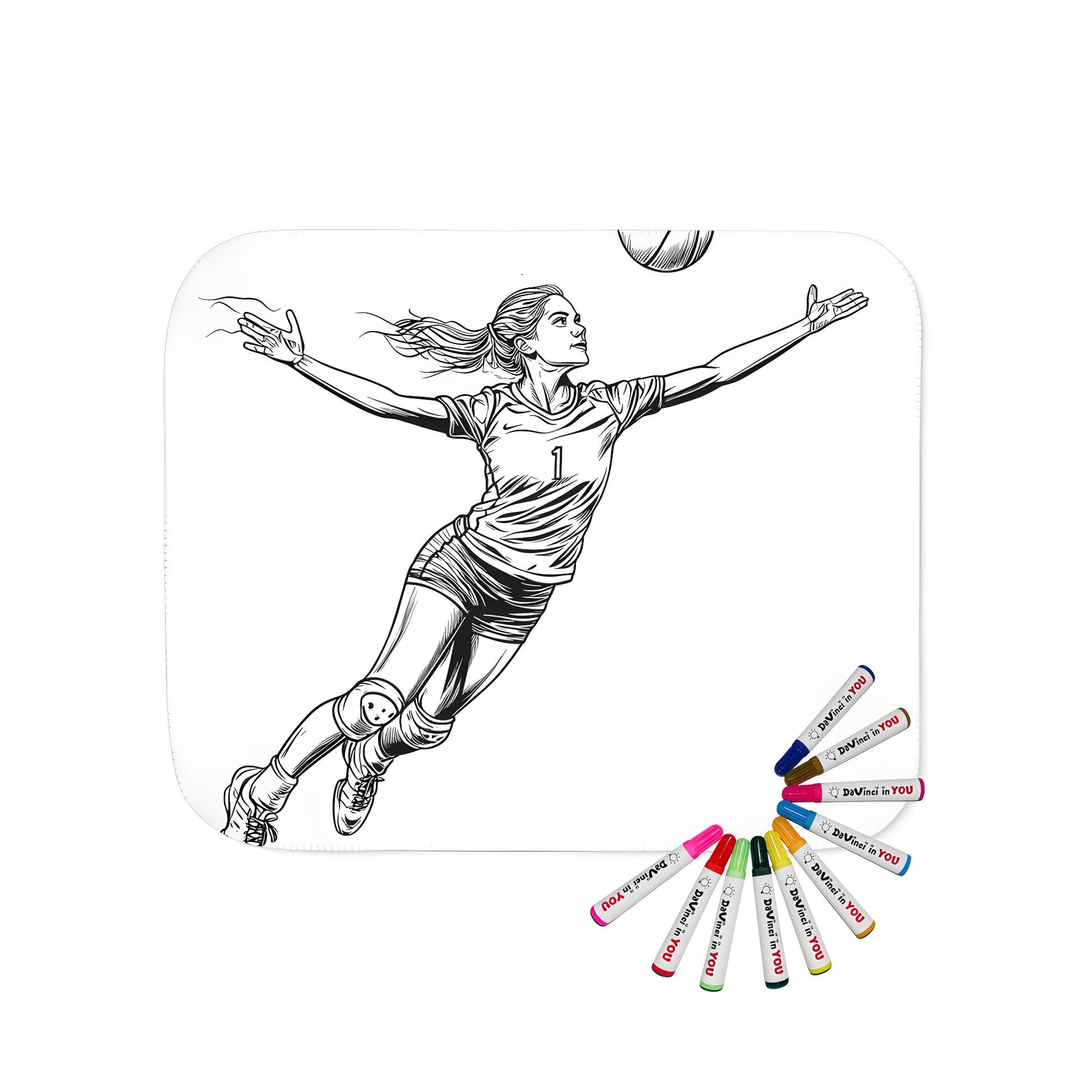 Blanket featuring a dynamic black and white illustration of a volleyball player jumping mid-air, perfect for sports enthusiasts, athletic decor, volleyball fans, spike enthusiasts, or those who love the action of competitive sports.