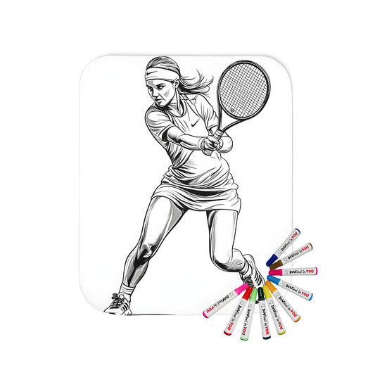 Coloring blanket for kids featuring a girl playing tennis, also known as a tennis player, racquetball athlete