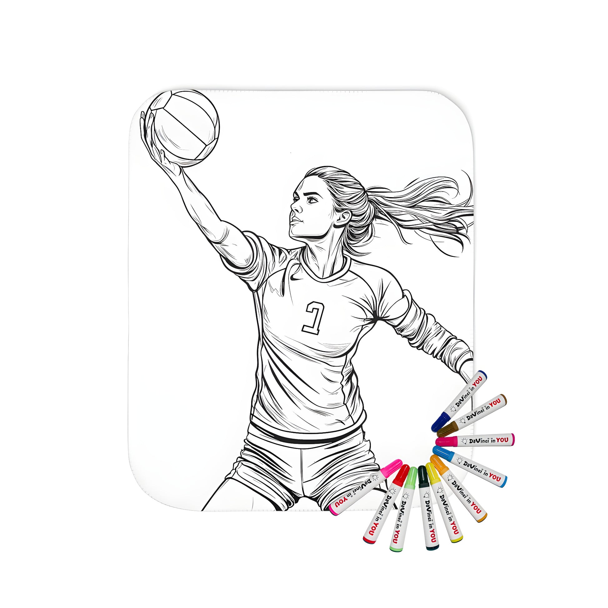 A vibrant blanket featuring a dynamic female volleyball player design