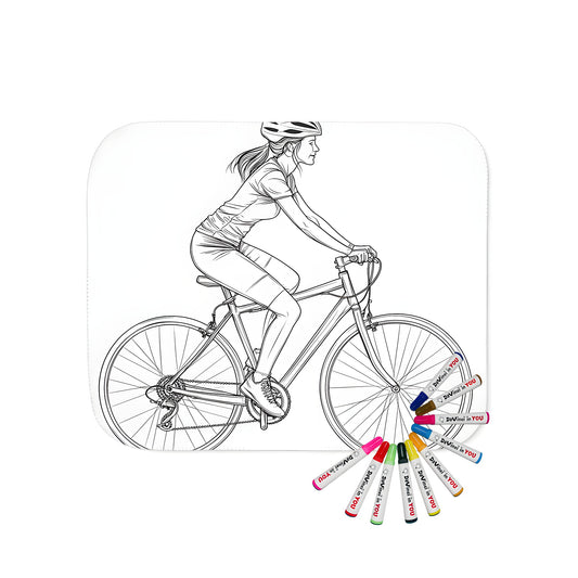 Blanket with vibrant cycling-themed line art print, perfect for outdoor enthusiasts