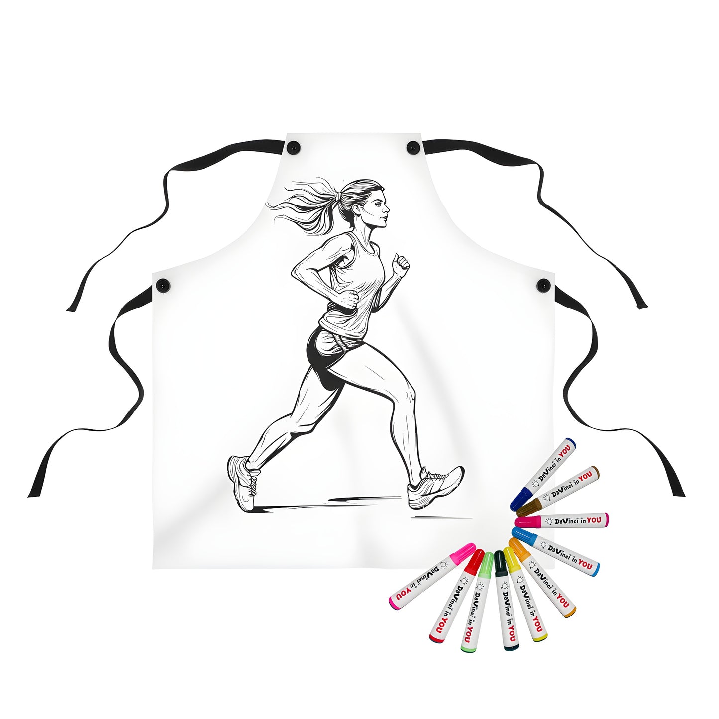 Apron with colorful female runner illustration