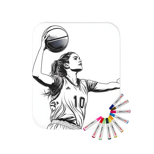 Cozy blanket featuring a fun and colorful illustration of a female basketball player