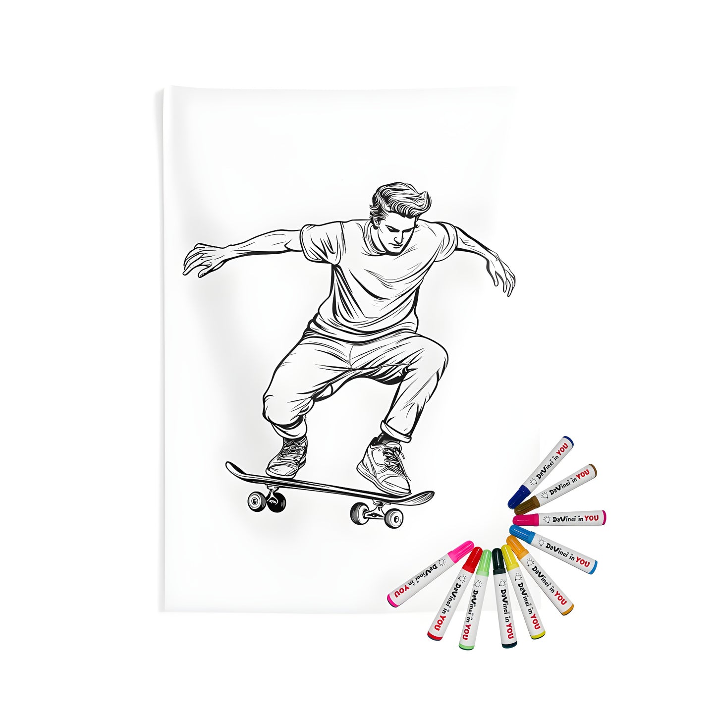 Indoor wall tapestries art print of a skateboarder performing a trick in mid-air