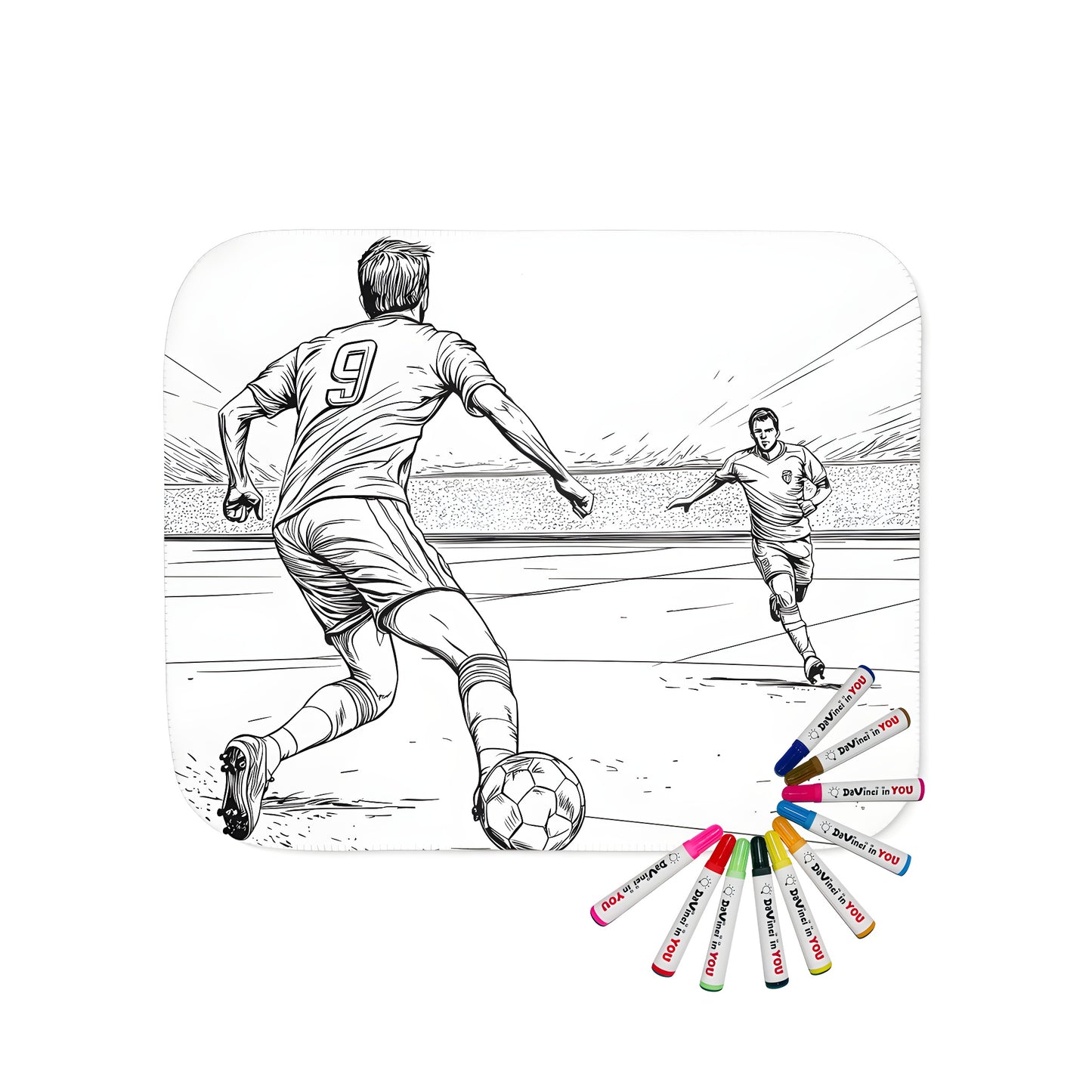 Blanket coloring kit with soccer theme and fabric markers for kids