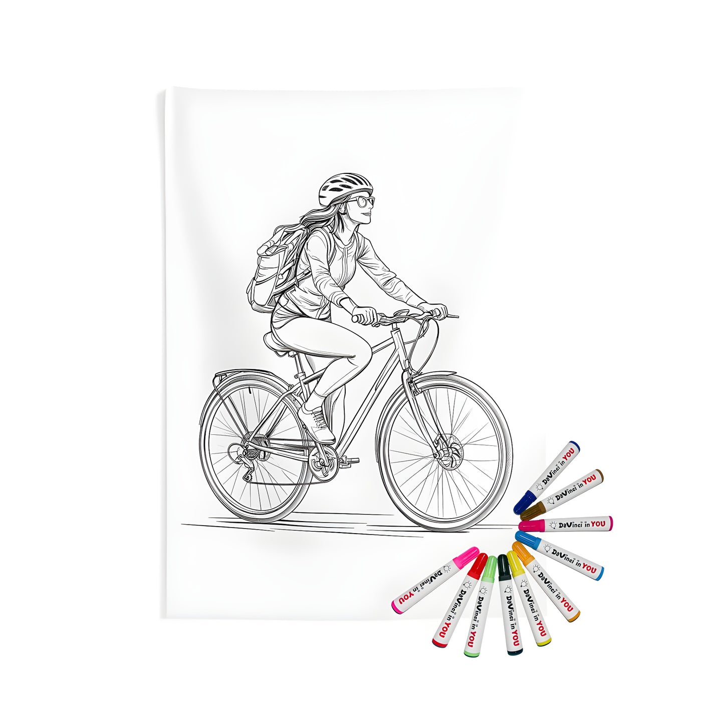 Indoor wall tapestries featuring a woman riding bicycle illustration