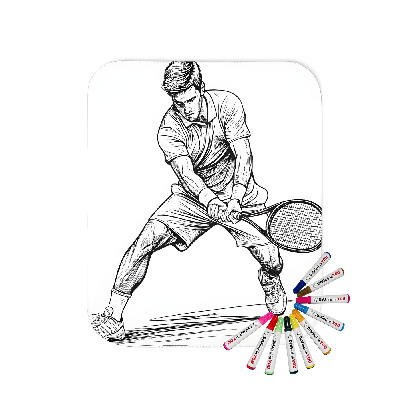 Blanket featuring a vibrant coloring page of a tennis player in action