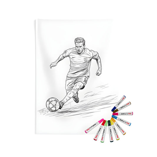 Indoor wall tapestries featuring a colorful soccer-themed artwork for a unique home decor