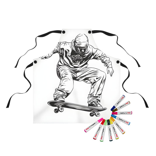 Coloring kit apron with skateboarding design, perfect for kids and adults who love extreme sports