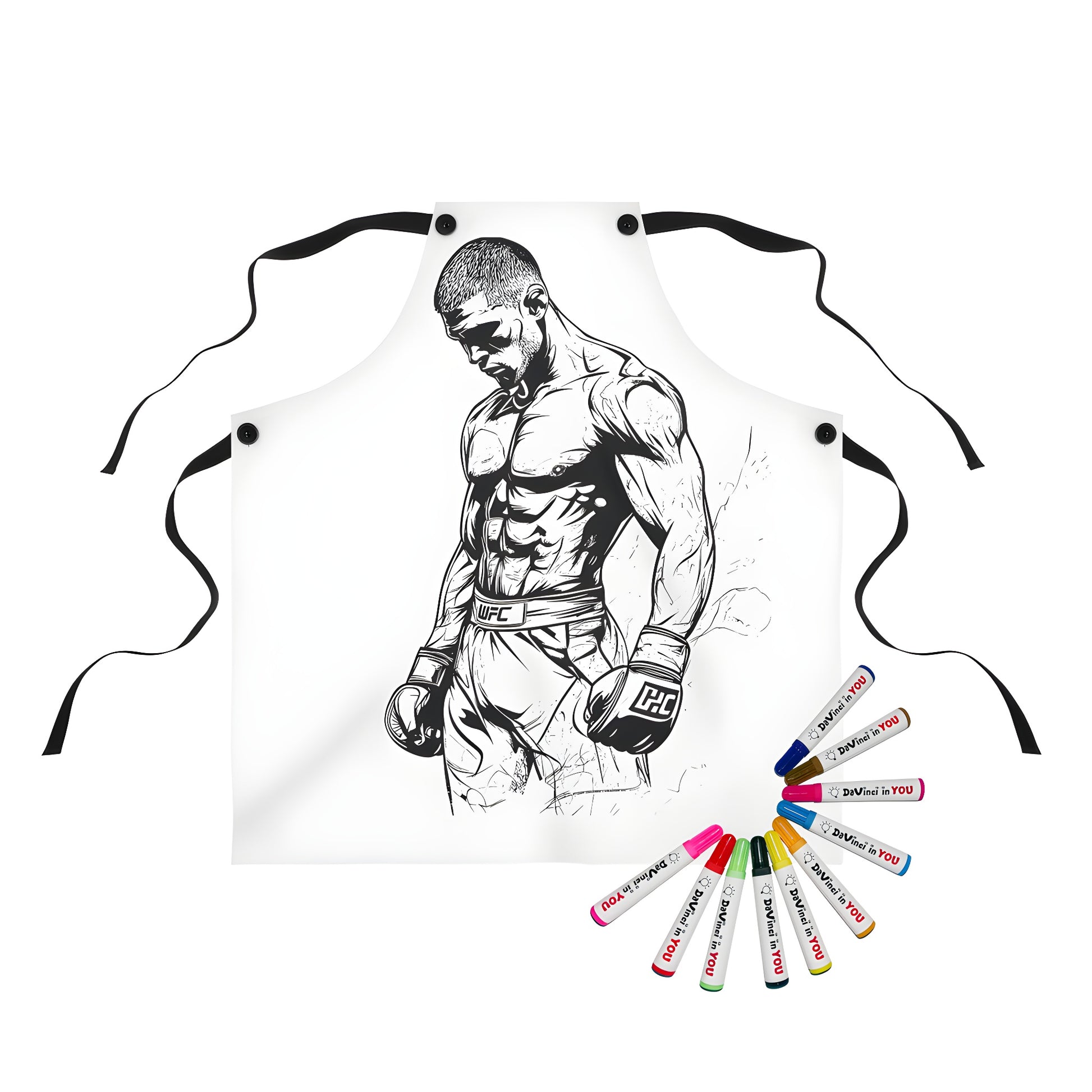 Colorful apron with boxing-themed design for kids or adults, perfect for art enthusiasts and sports fans