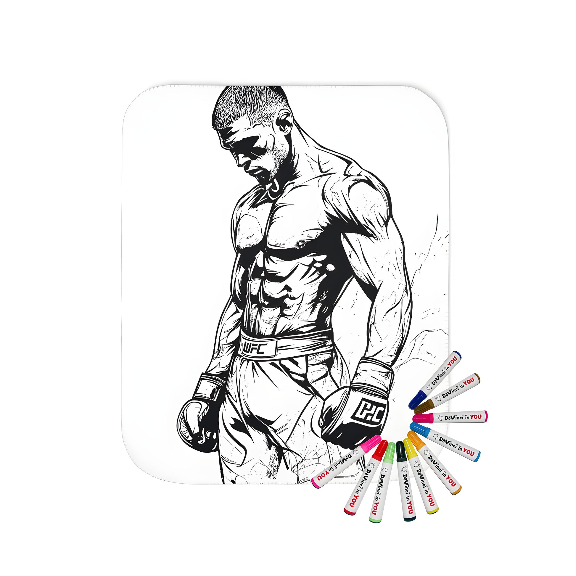 Cozy blanket with a bold, monochrome illustration of a muscled boxer in gloves, symbolizing strength and determination. Perfect for sports fans and boxing enthusiasts.