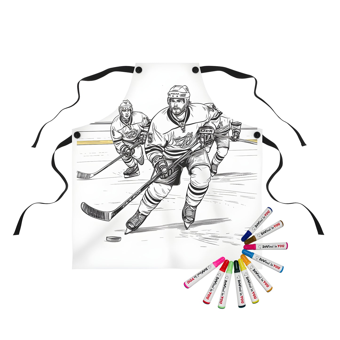 Coloring apron of ice hockey players on an ice rink with hockey sticks, perfect for kids who love skating and playing the sport