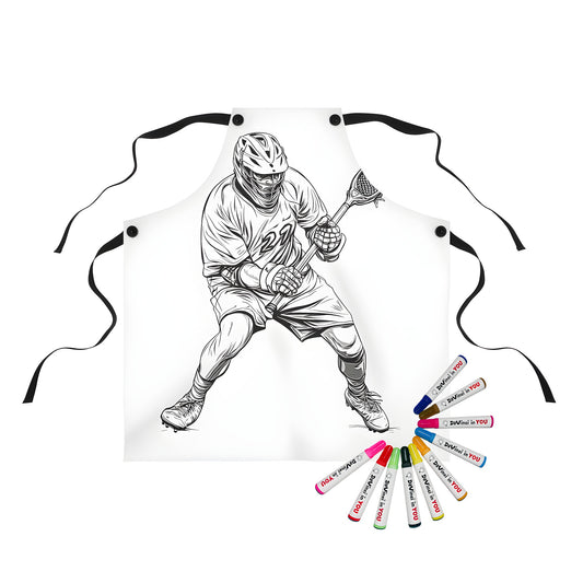 Apron with sports team design of a lacrosse player in action pose