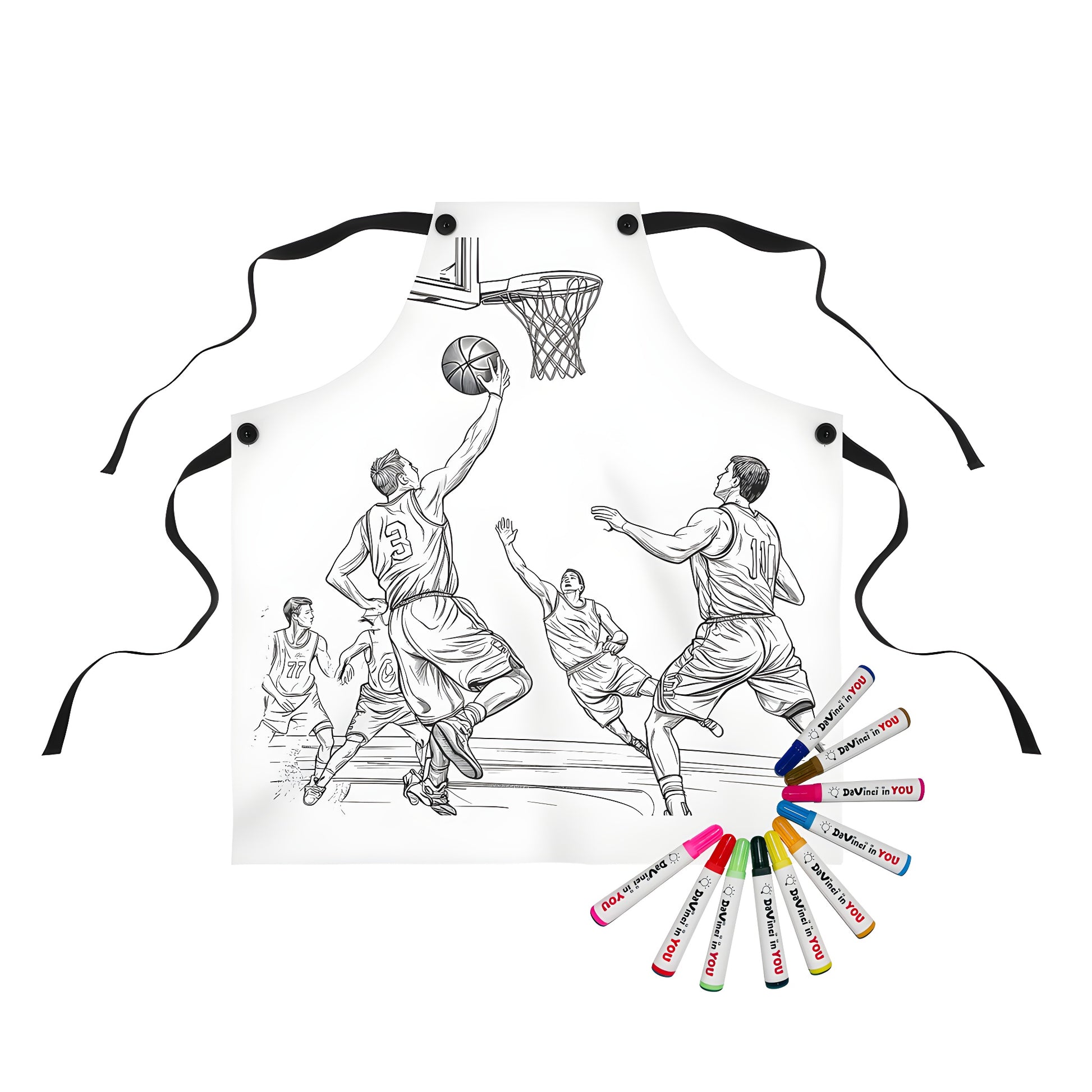 Basketball apron with dynamic scene of players in action, attempting shot at hoop