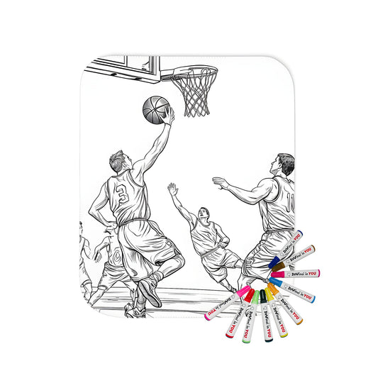 Blanket with vibrant players in action coloring page design