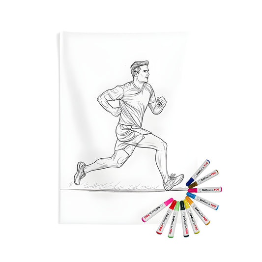 Indoor Wall Tapestry with Running design, perfect for athletic room decor