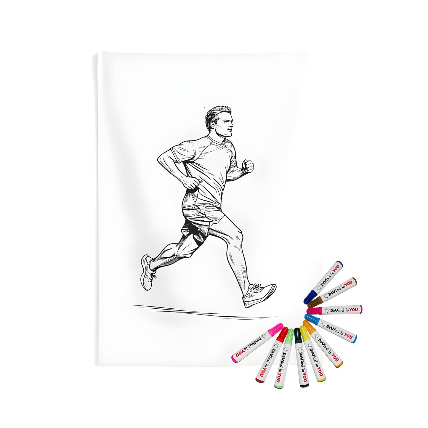 Indoor wall tapestries jogging theme for home decor, man running black and white sketch