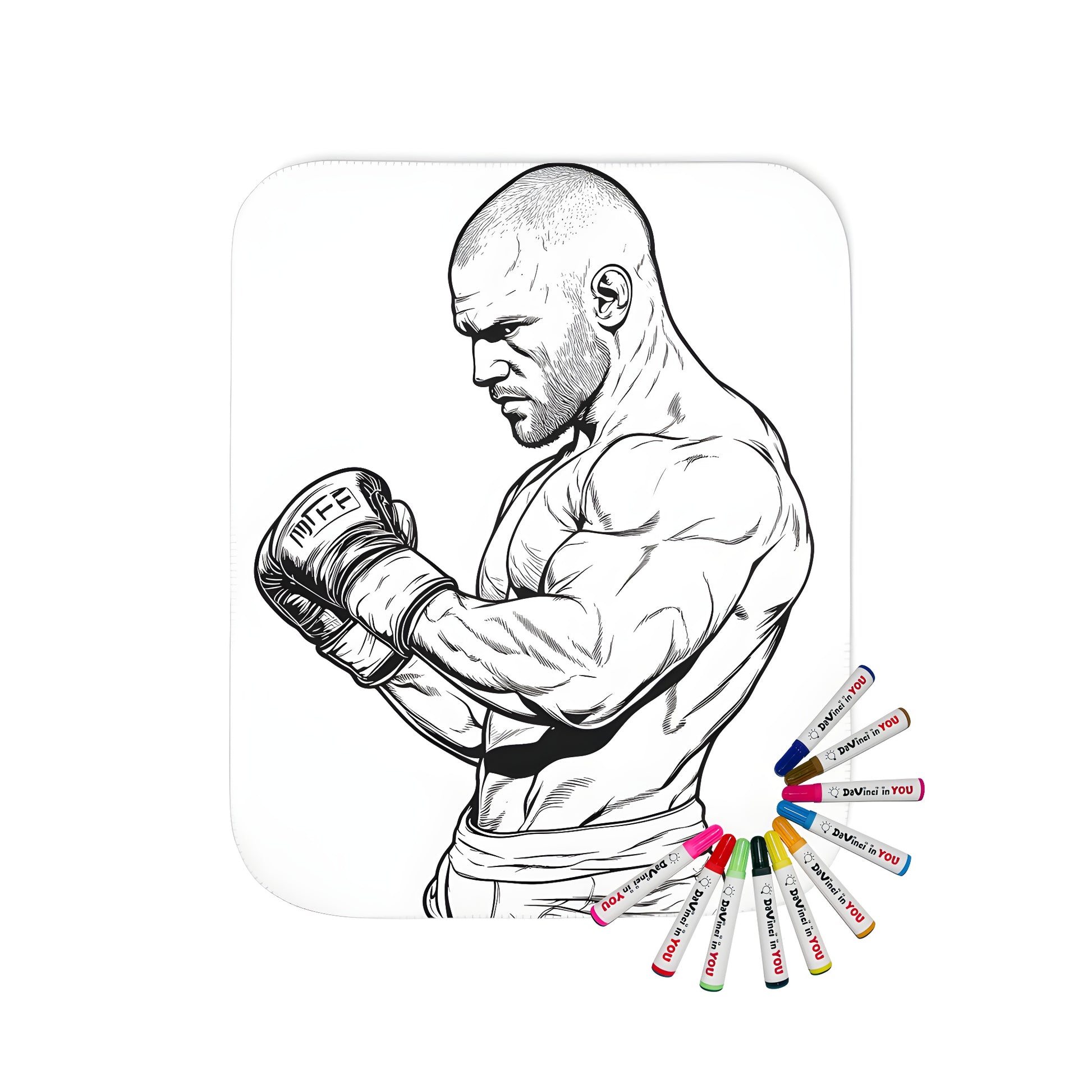 Muscular boxer blanket with fabric marker artwork, symbolizing strength and determination