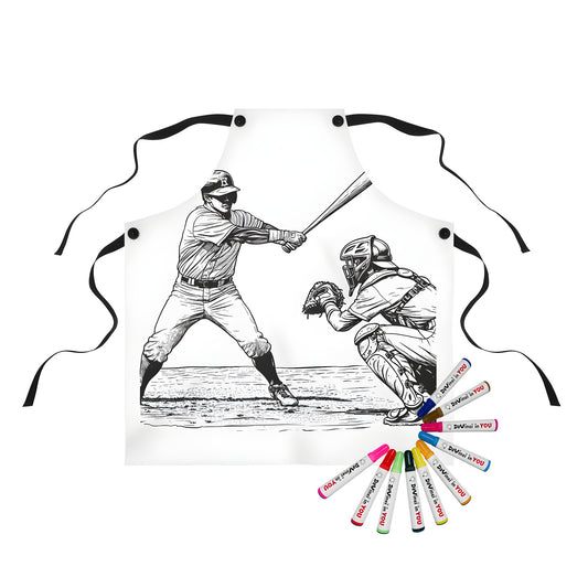 Colorful apron featuring an action-packed baseball batter illustration