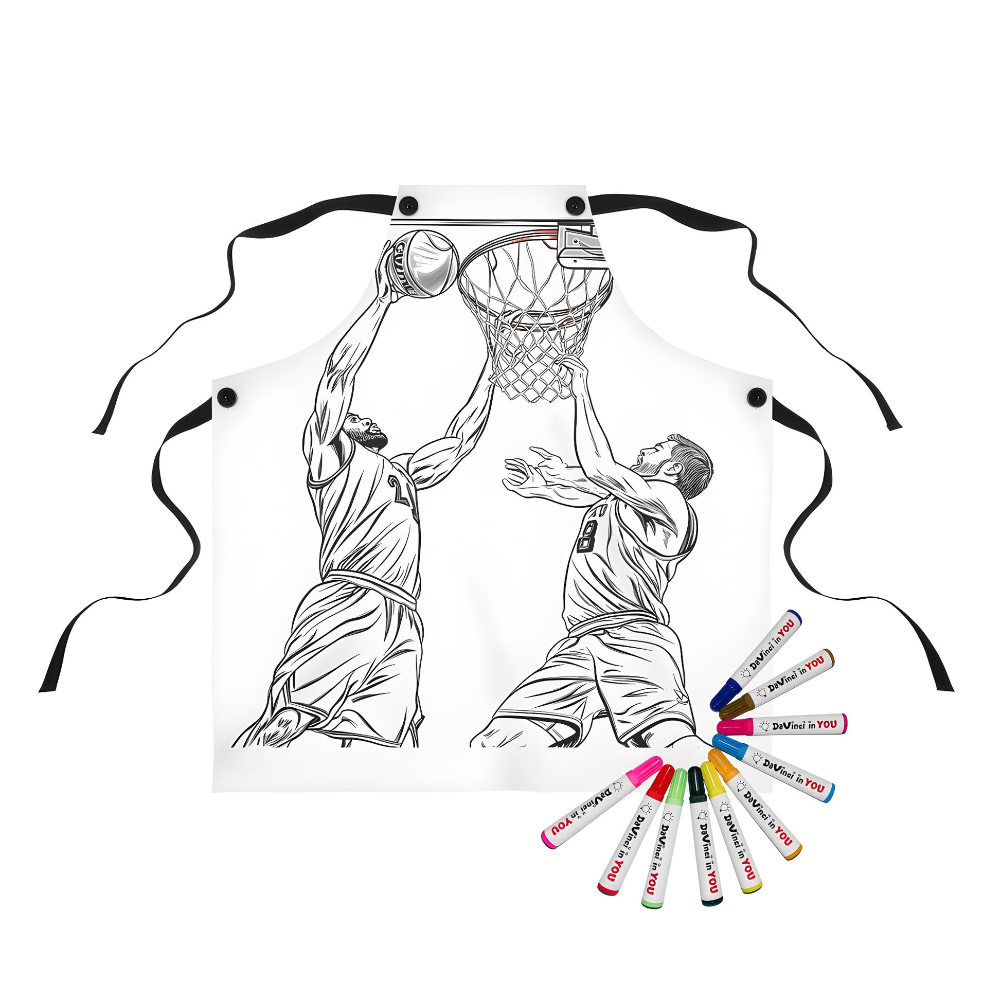 Basketball players apron with coloring page design and fabric markers