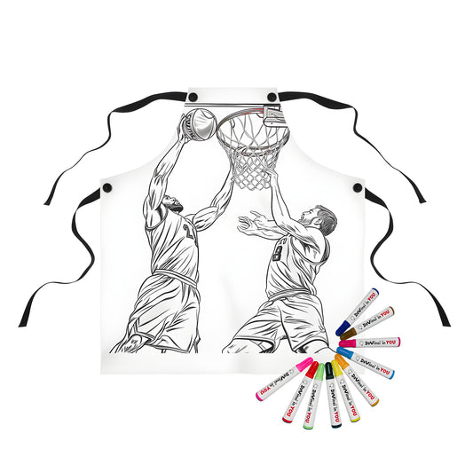 Basketball players apron with coloring page design and fabric markers