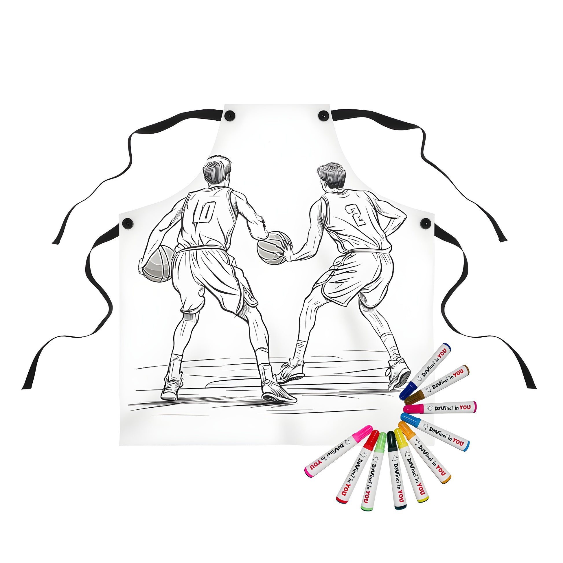 Coloring apron featuring basketball players in action