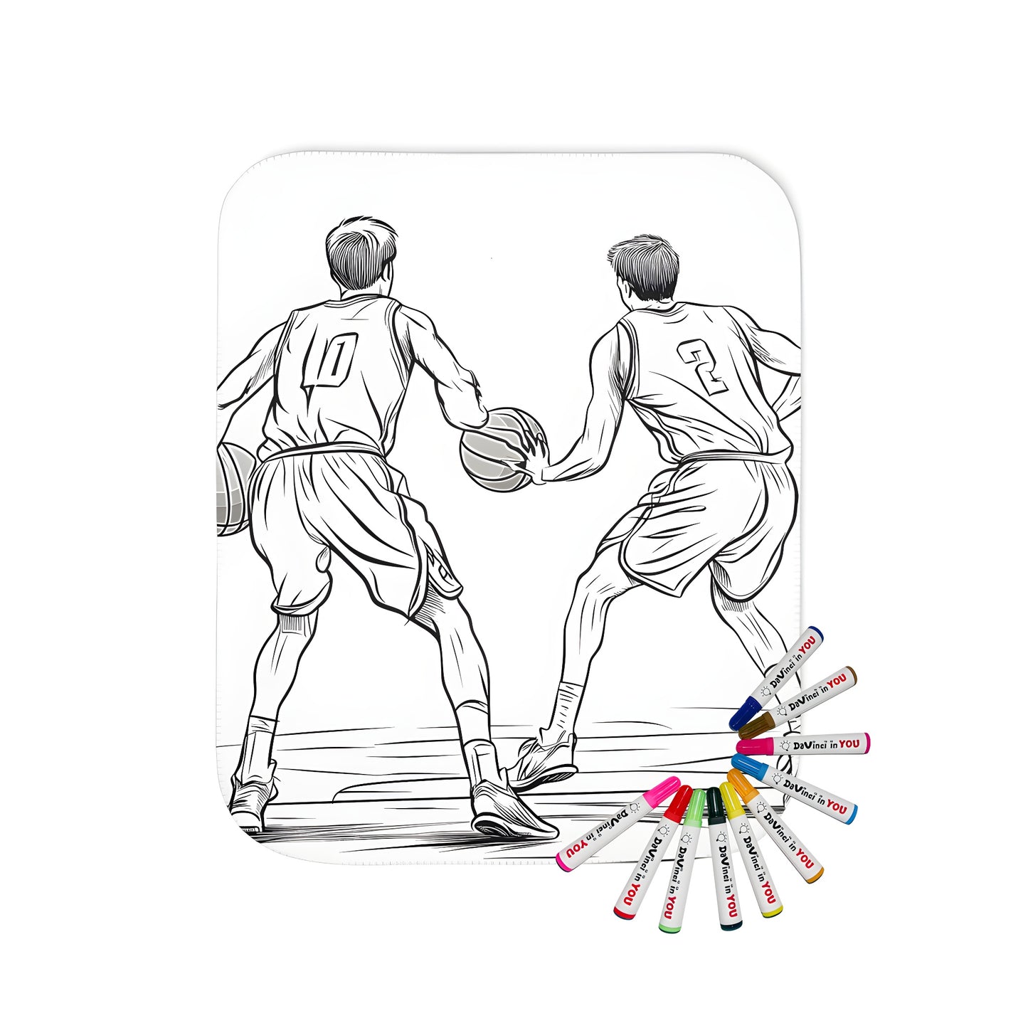 Blanket with vibrant basketball players in motion on a colorful court