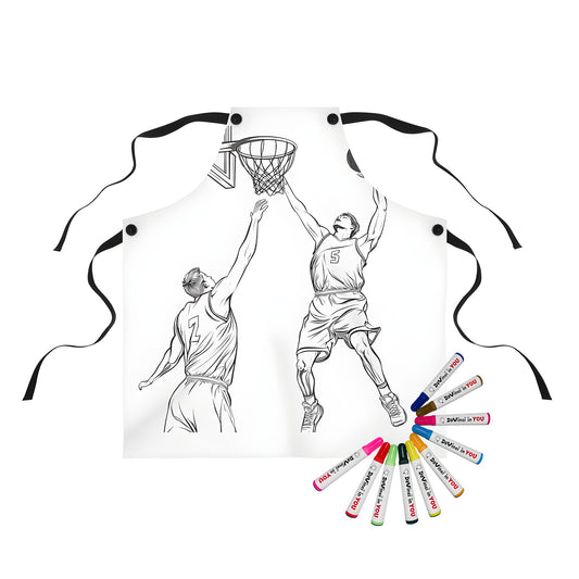 Basketball theme apron for kids with fun design of players in action